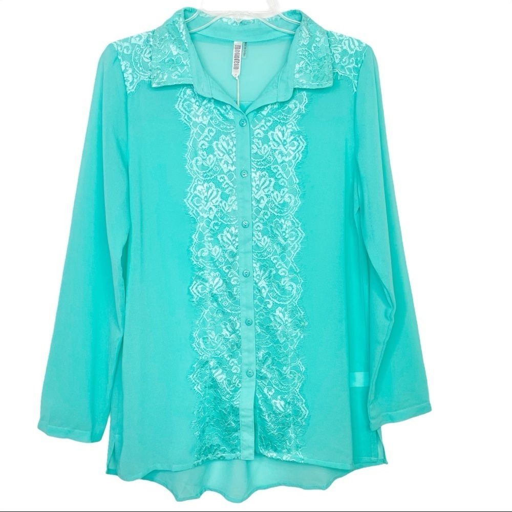 Monoreno Lace Detail Sheer Button Down, Small